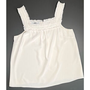 Tibi NY Womans Silk Tank Top Size 6 Ivory White Ruffle